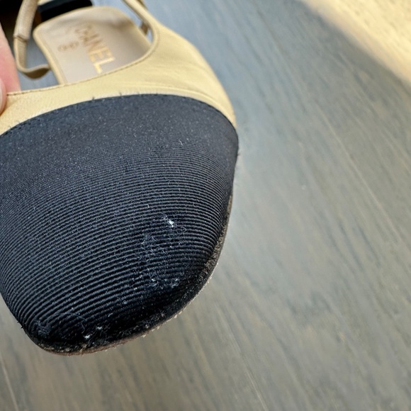 Chanel Slingbacks Beige Black Goatskin & Grosgrain Leather Heel Color Block - 36 - Picture 6 of 16